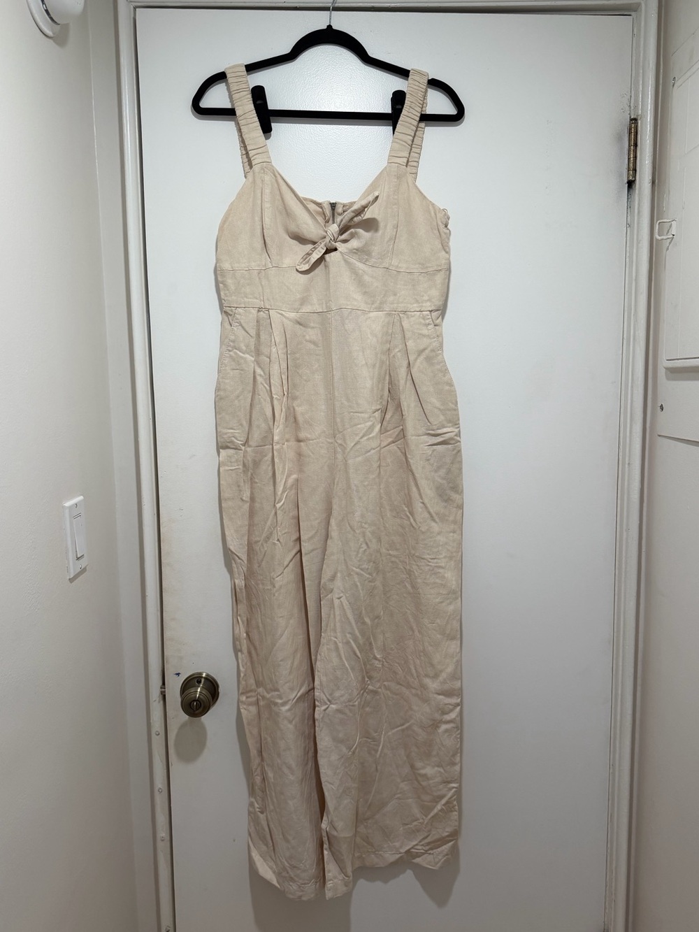 Zara Cream Tie-Front Wide-Leg Jumpsuit